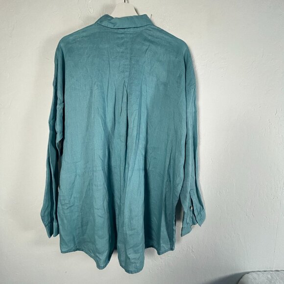 J.Jill Love Linen Womens Blue Button-Up Shirt Large Long Sleeve Pockets Casual - Picture 2 of 8